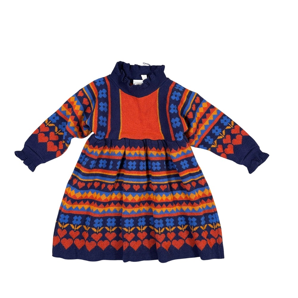 Clothkits Vintage Girls Knit Dress 1-2 Years Heart Floral Ruffle Made in Britain